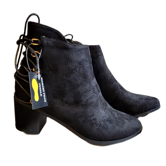 Jacobies Shoes - BLACK LACE- UP BACK BOOTIES WITH MEMORY FOAM